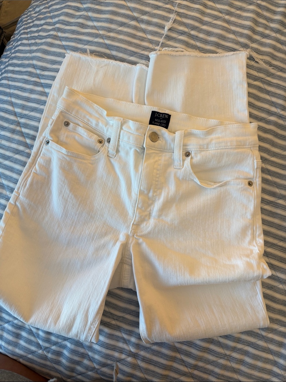 J. Crew White Mid Rise Flare Crop Jeans